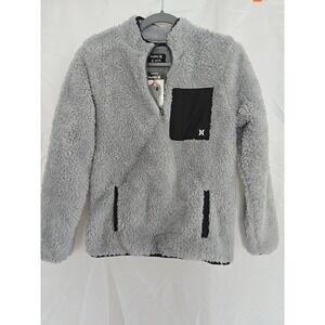 Hurley Kids Sherpa Fleece Quarter Zip Pullover Jacket Gray XL 14 16